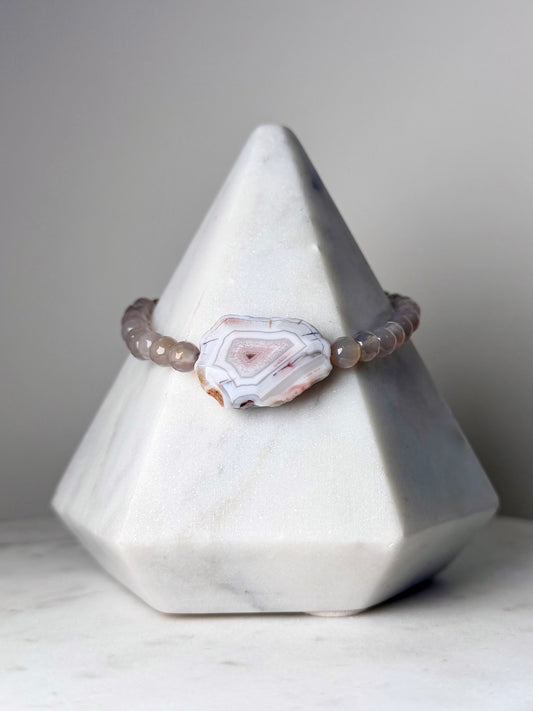 Botswana Agate Beaded Bracelet | Sterling Silver