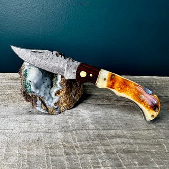 Damascus Steel and Camel Bone Utility Knife