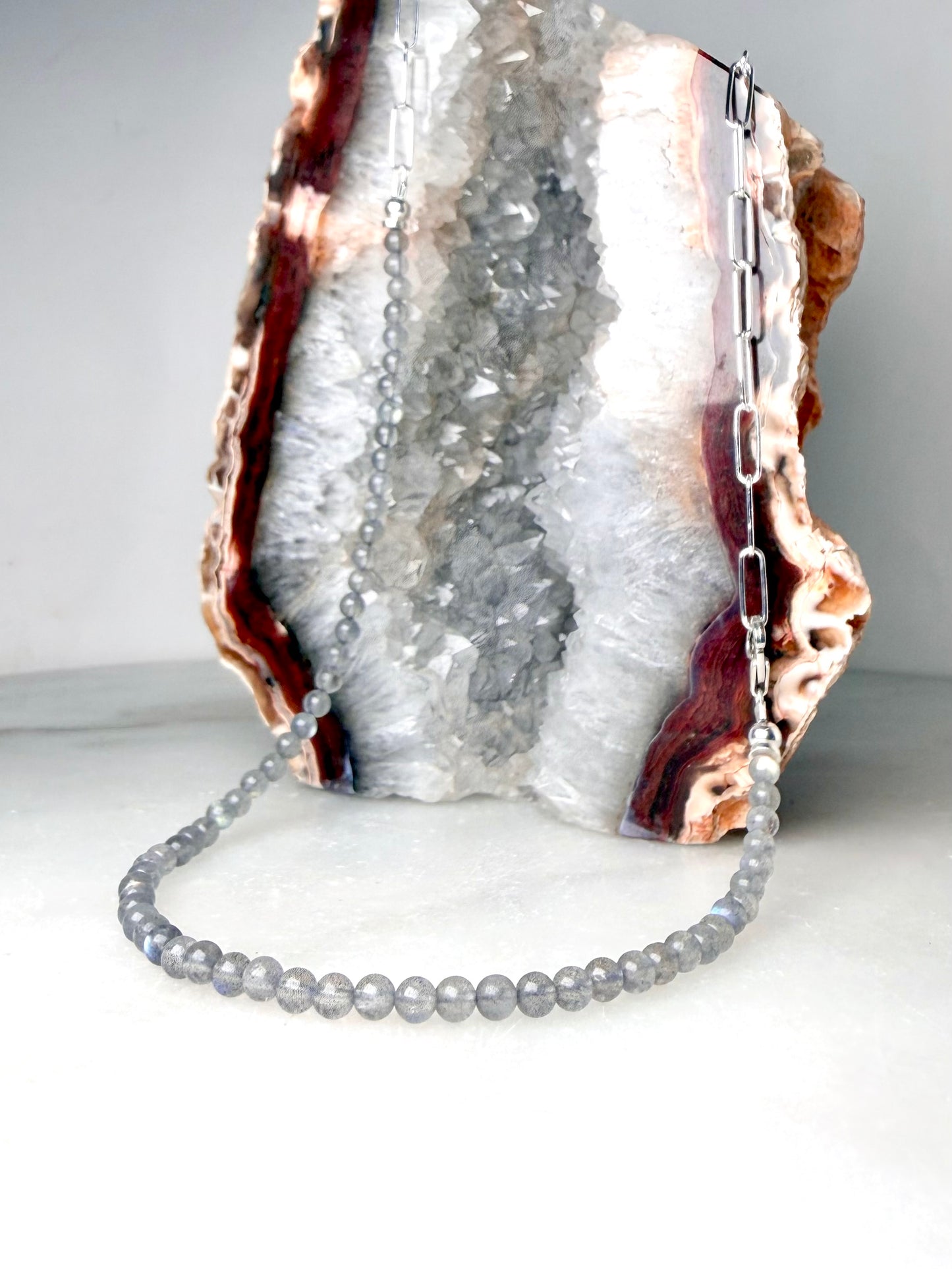Labradorite Paperclip Chain Necklace | Sterling Silver