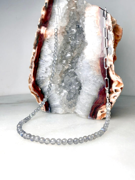 Labradorite Paperclip Chain Necklace | Sterling Silver