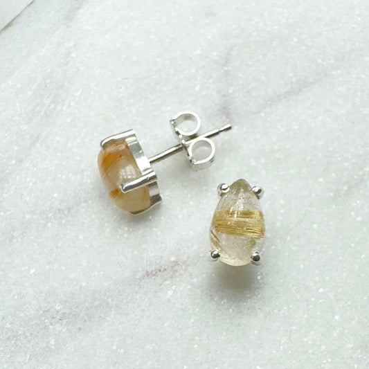 Golden Rutilated Quartz Stud Earrings | Sterling Silver