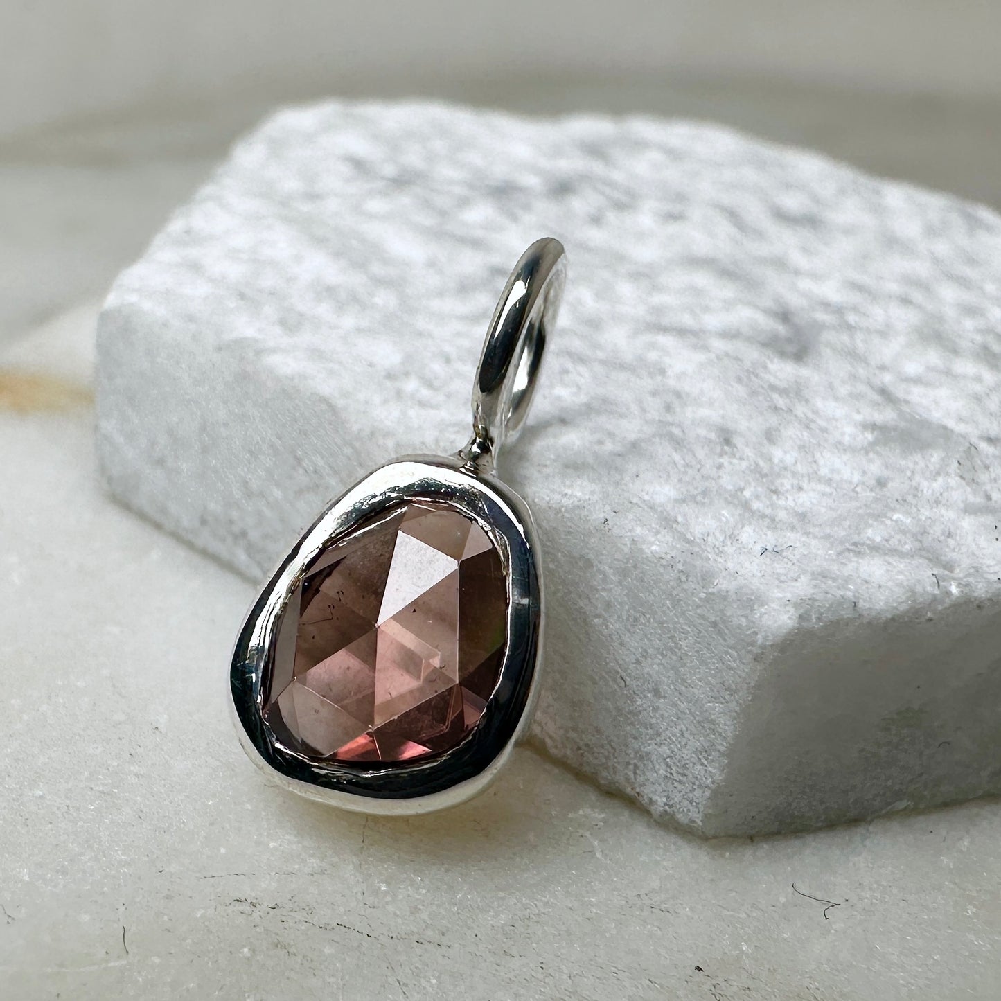Rose Zircon Charm Pendant | Sterling Silver