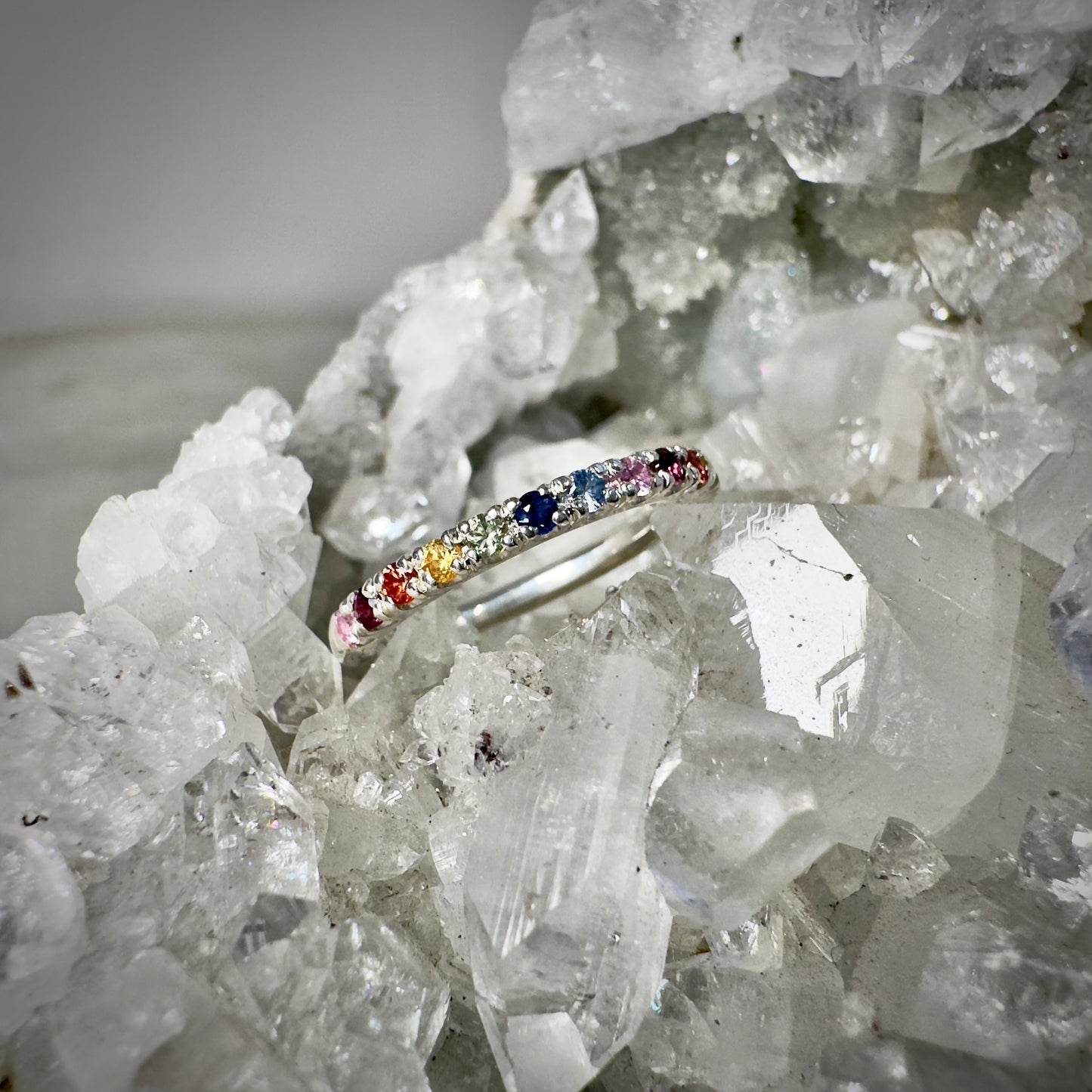 Rainbow Sapphire Band with Split Prongs