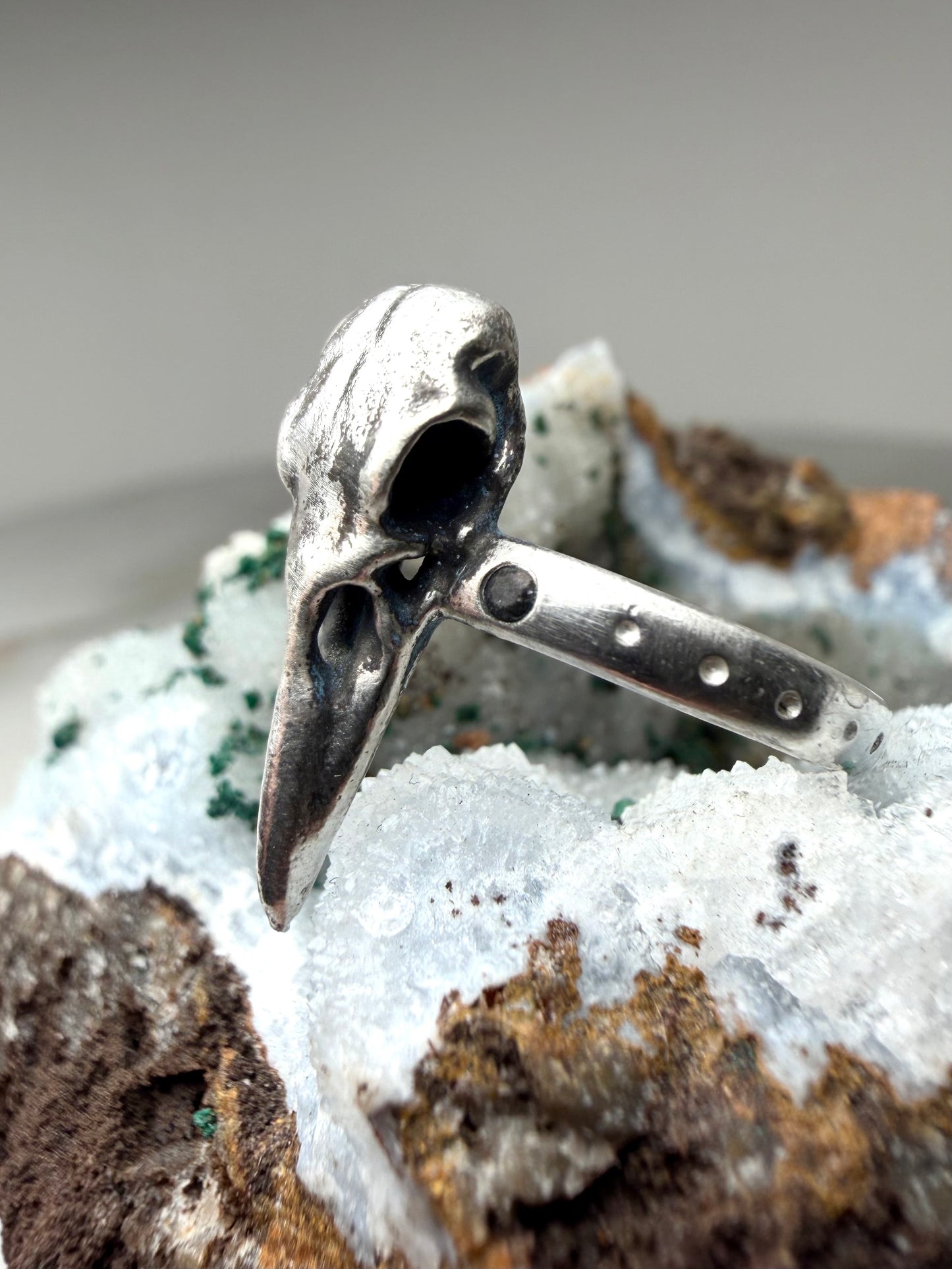 Raven Skull Ring with Black Spinel | Sterling Silver