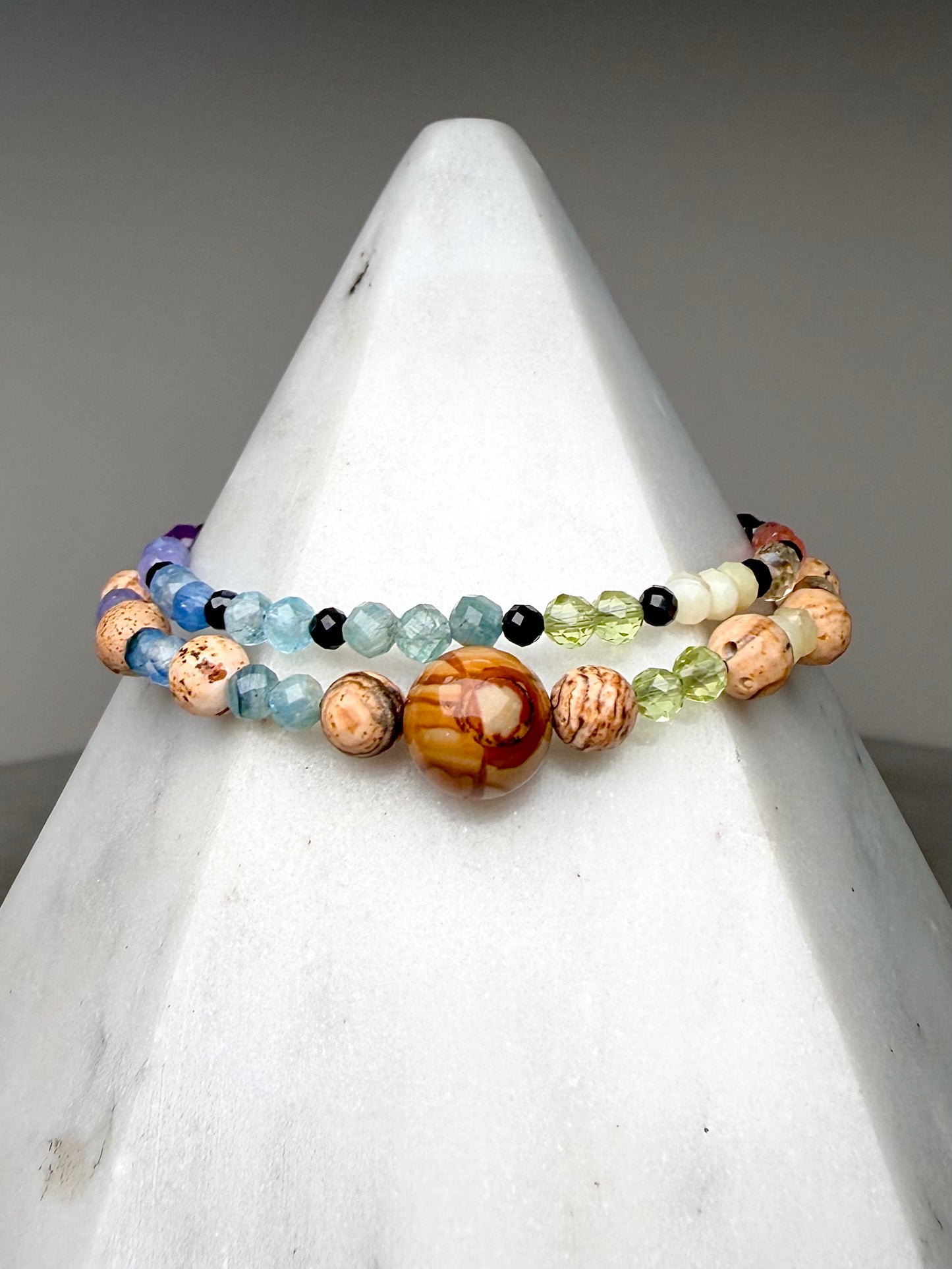 Black Spinel & Rainbow Gemstone Bracelet | Sterling Silver