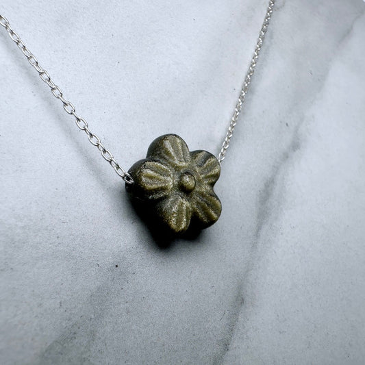 Obsidian Cherry Blossom Floating Necklace | Sterling Silver