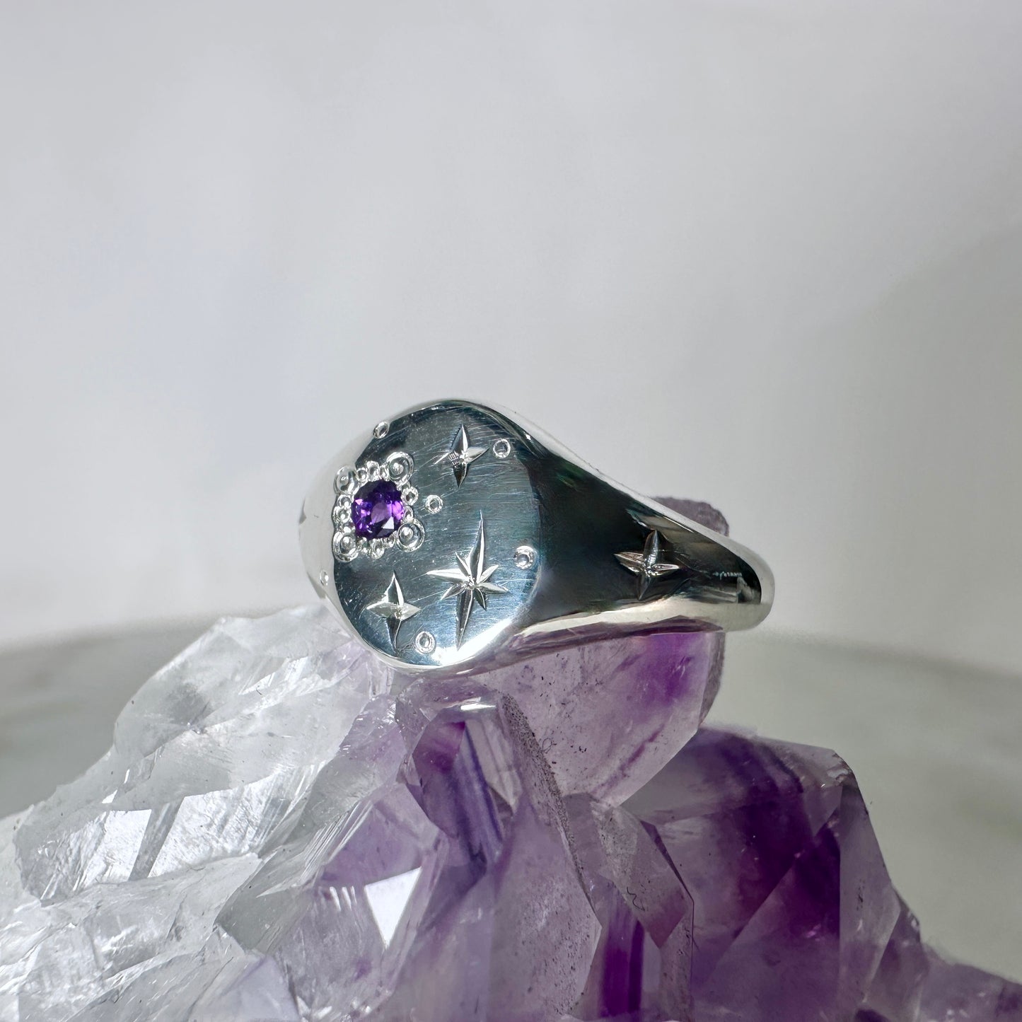 Amethyst Starburst Signet Ring | Sterling Silver