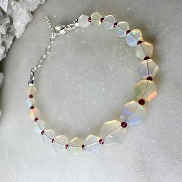 Hexagon Ethiopian Opal & Rhodolite Bracelet | Sterling Silver