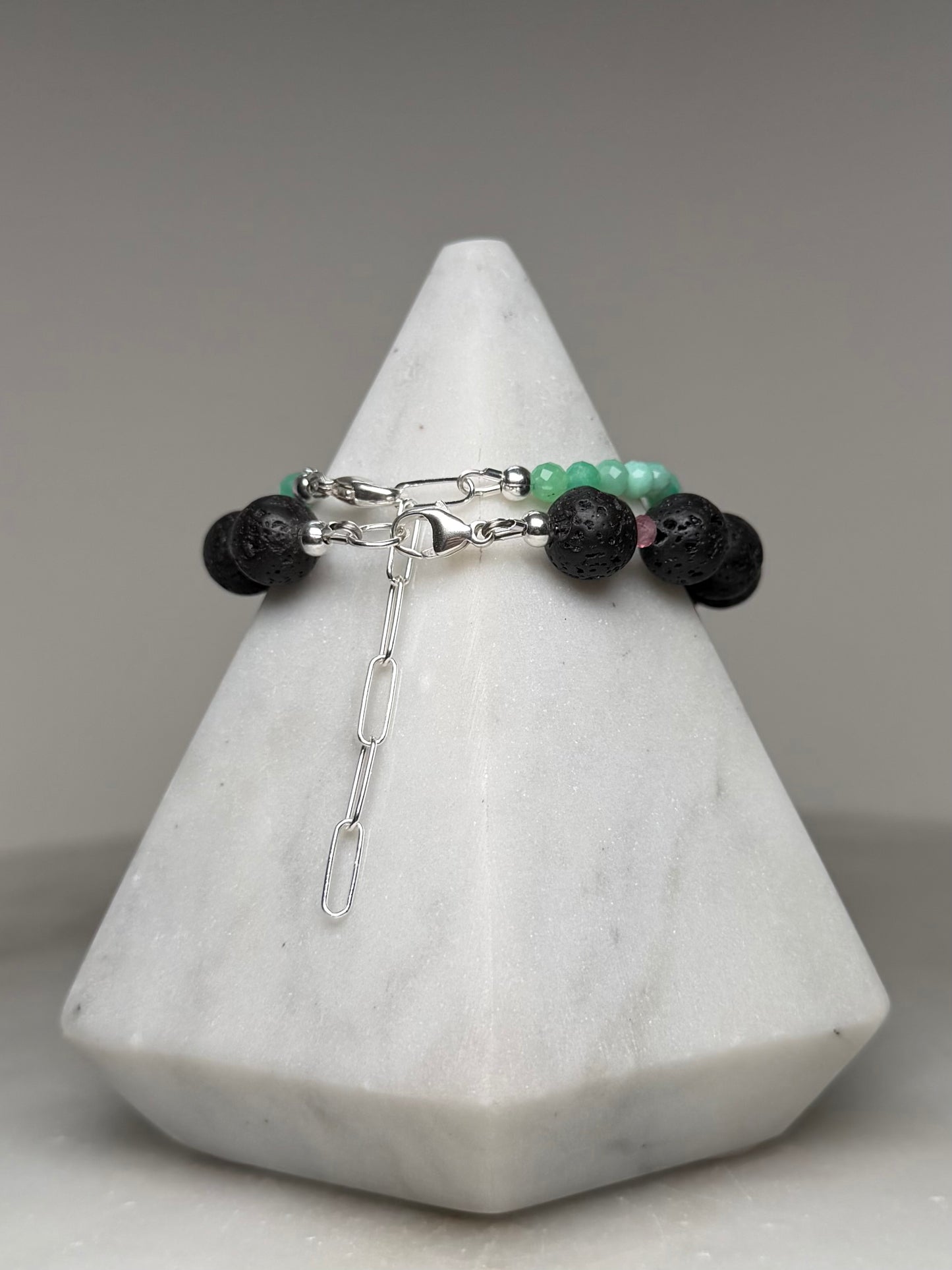 Black Lava Rock & Rainbow Gemstone Bracelet | Sterling Silver