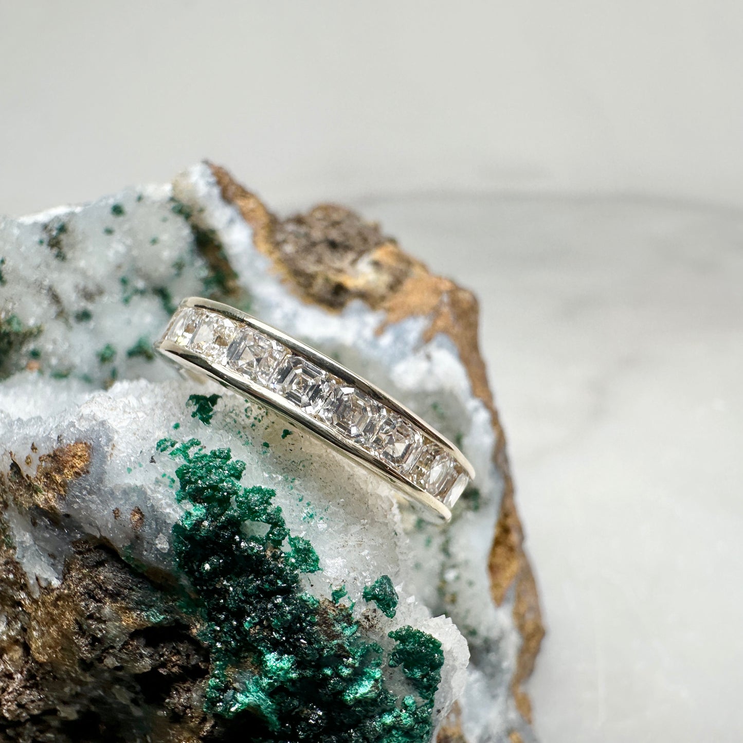 Channel Set Band with Asscher Cut Diamonds | 14k Yellow Gold