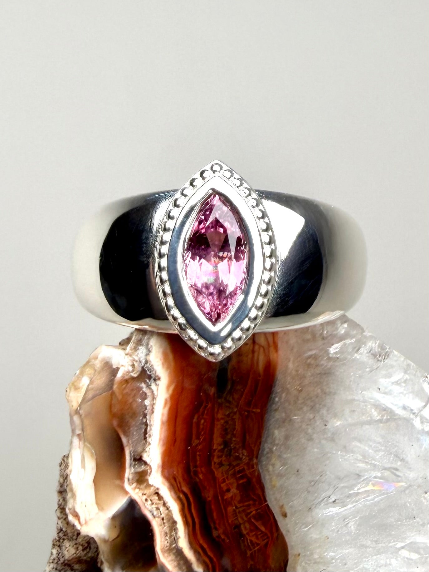 Marquise Pink Sapphire Bombe Ring | Sterling Silver