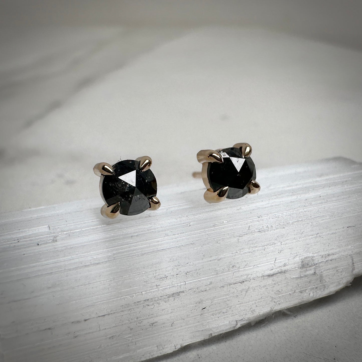 Black Diamond Stud Earrings | 14k Yellow Gold