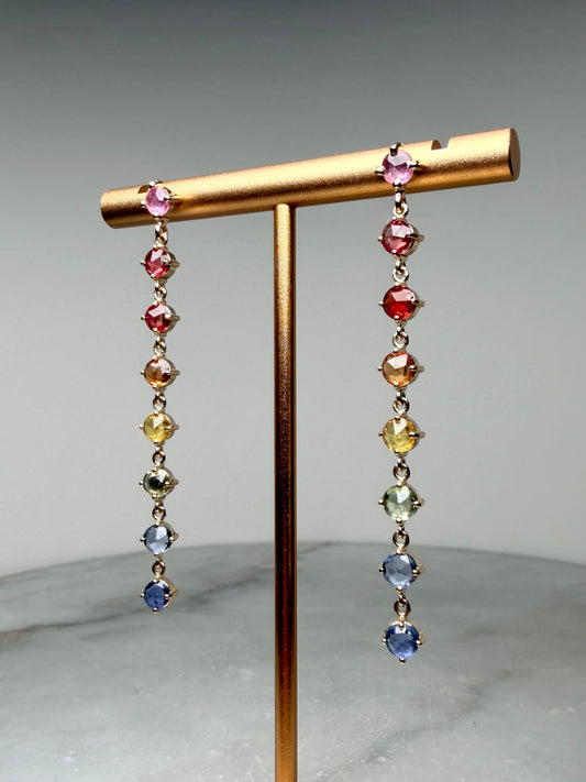 Rainbow Sapphire Dewdrop Earrings | 14k Yellow Gold