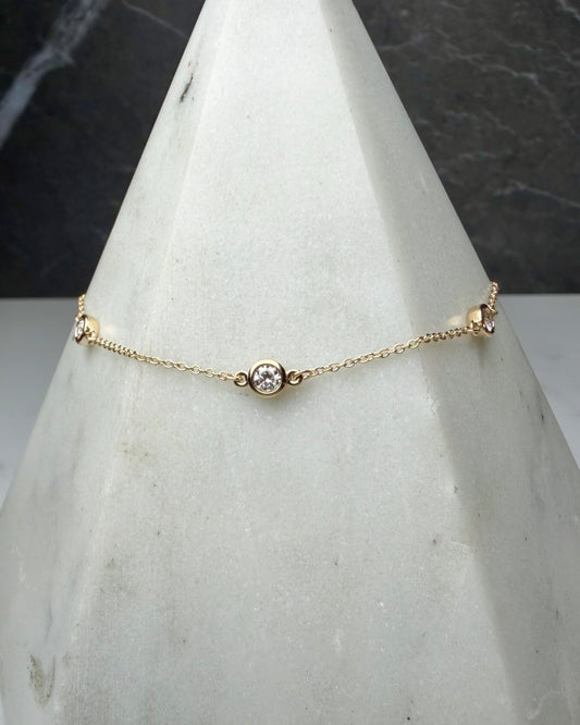 Diamond Station Bracelet | 14k Yellow Gold