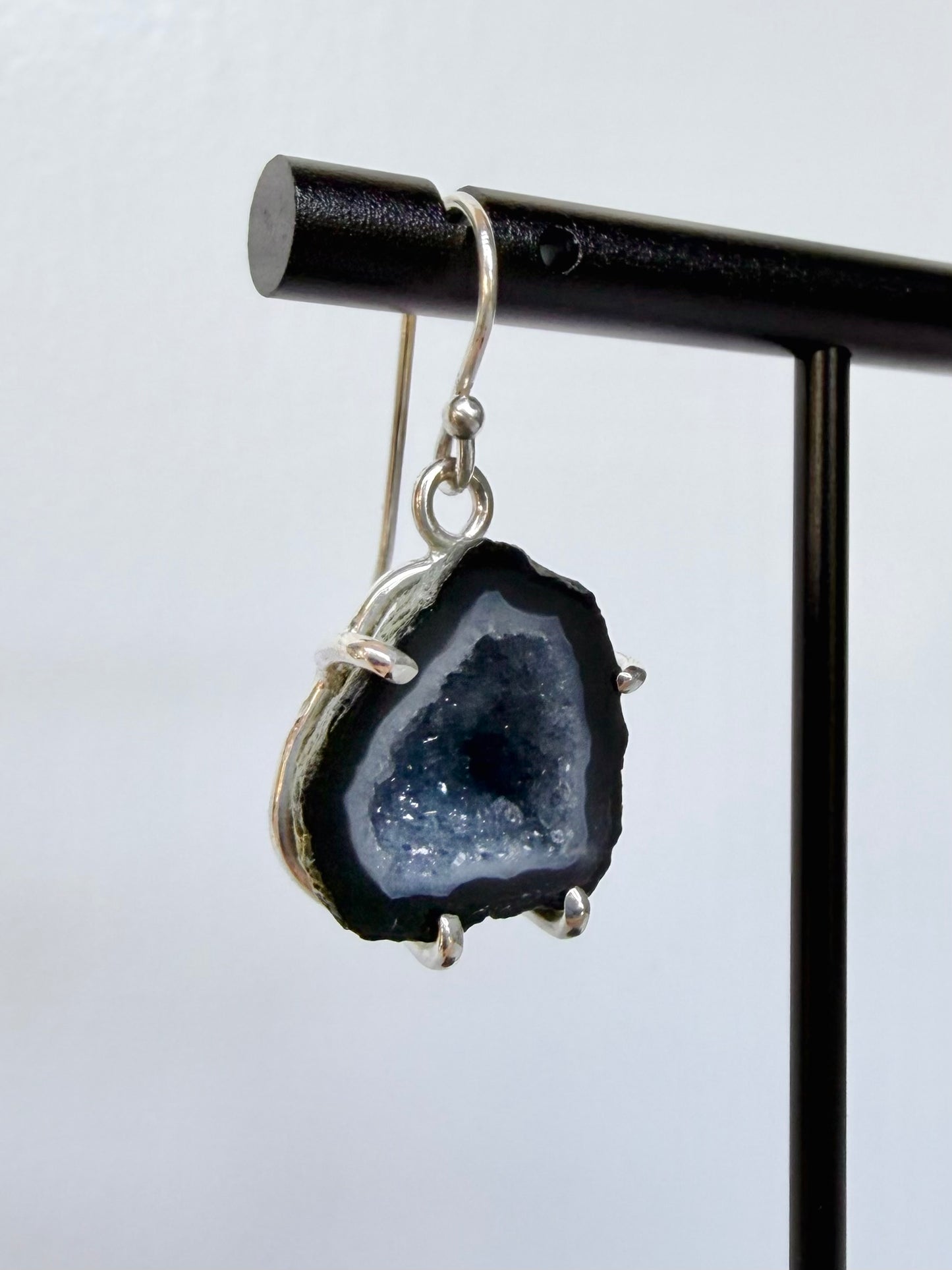 Black & Grey Geode Earrings | Sterling Silver