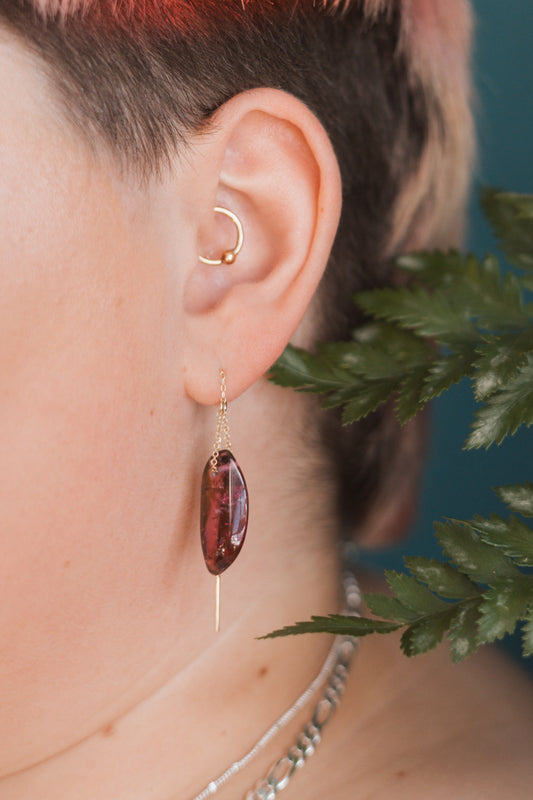 Rubellite Tourmaline Threader Earring