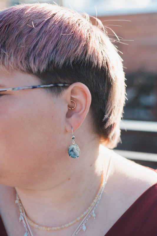 Tabasco Geode Earrings with Silky Teal Sapphires