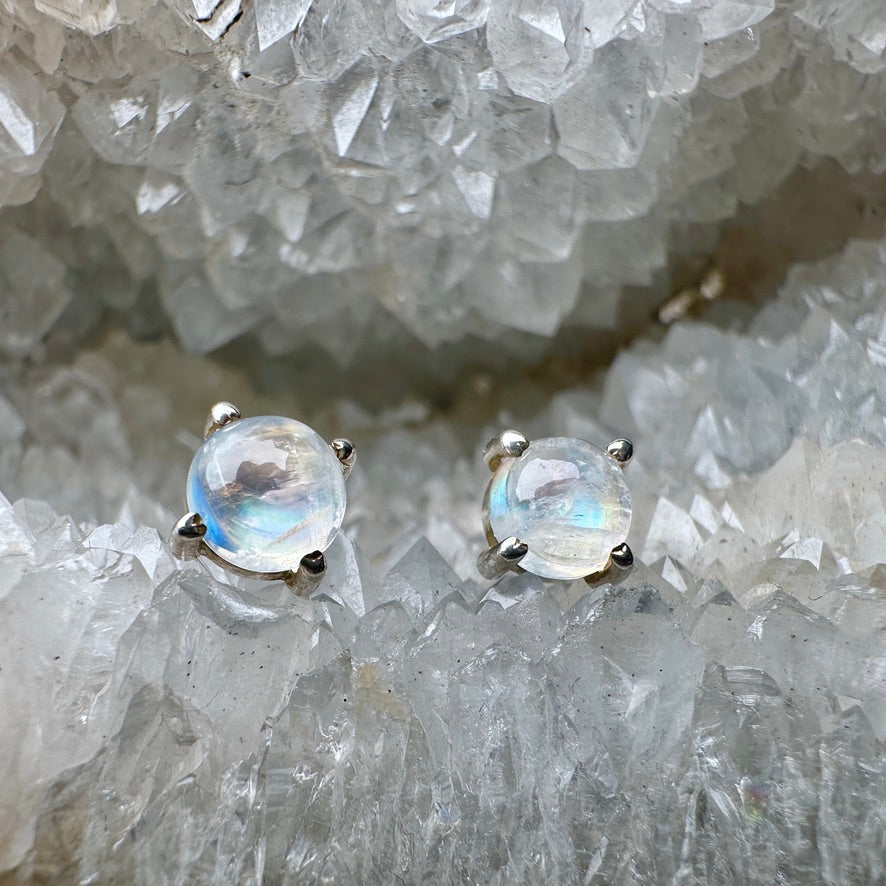 Rainbow Moonstone Stud Earrings | Sterling Silver