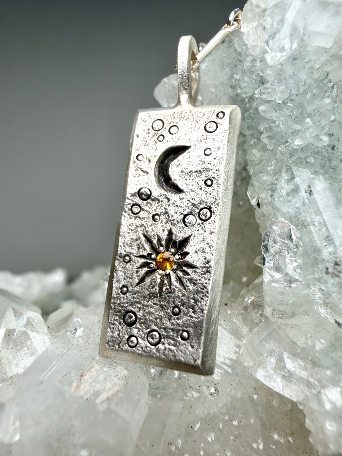 Sun & Moon Orange Sapphire Charm Pendant | Sterling Silver
