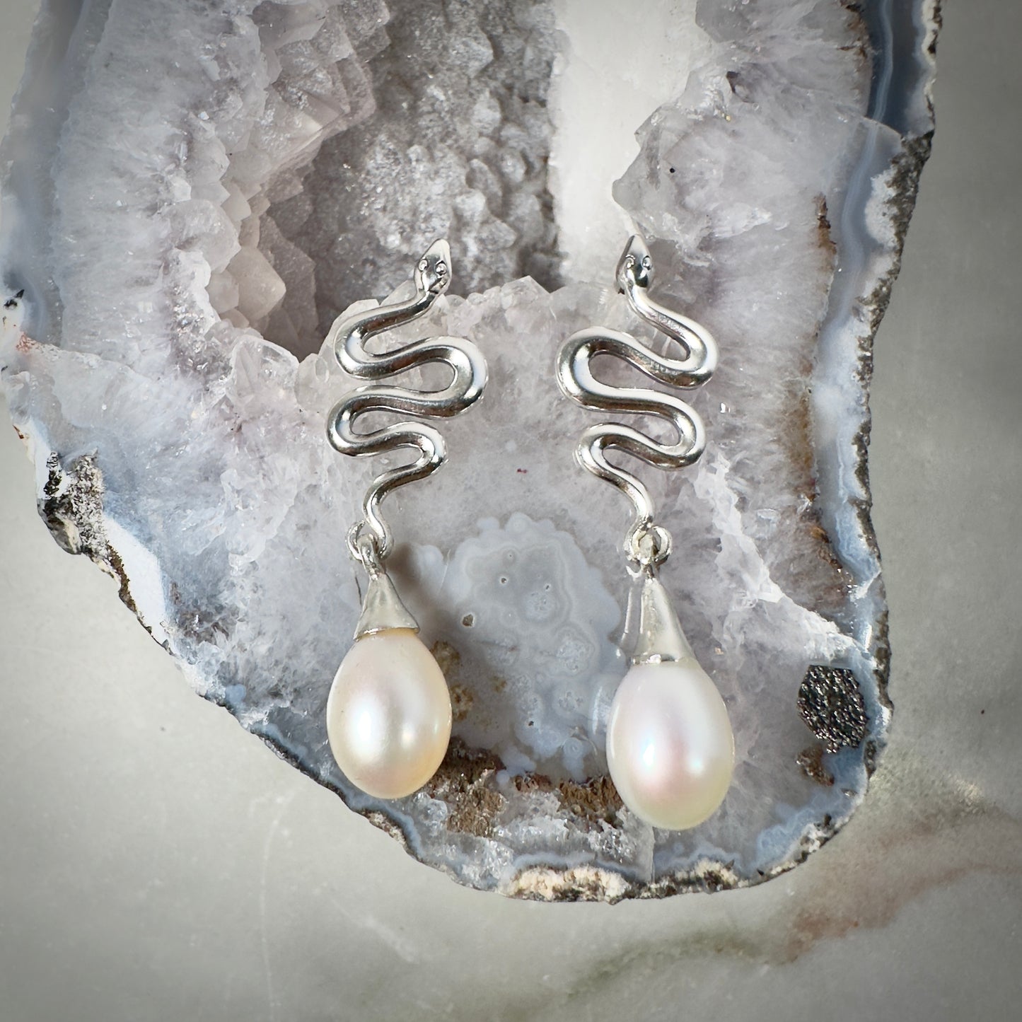 Snake Pearl Drop Earrings