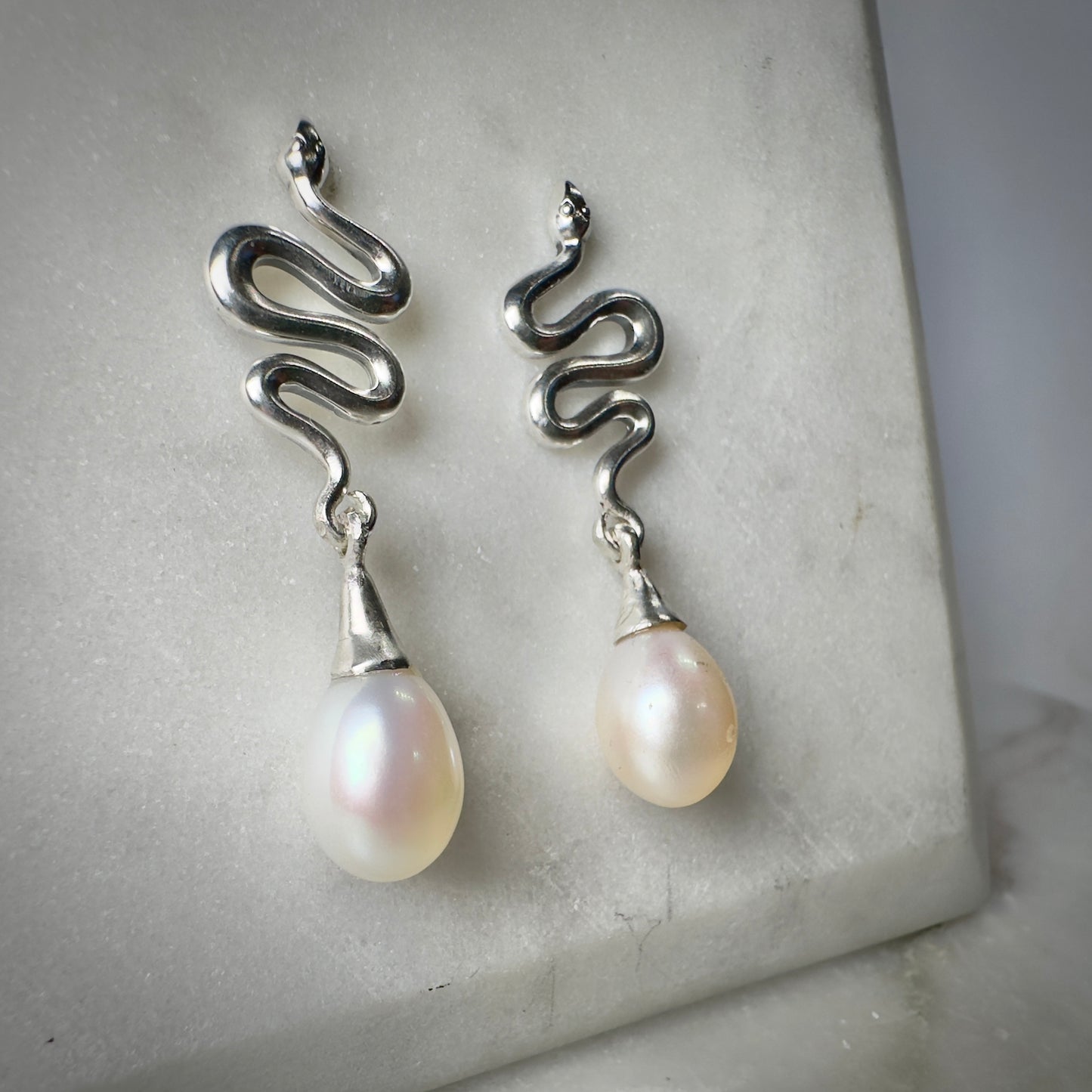 Snake Pearl Drop Earrings