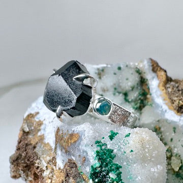 Black Tourmaline & Sapphire Statement Ring | Sterling Silver