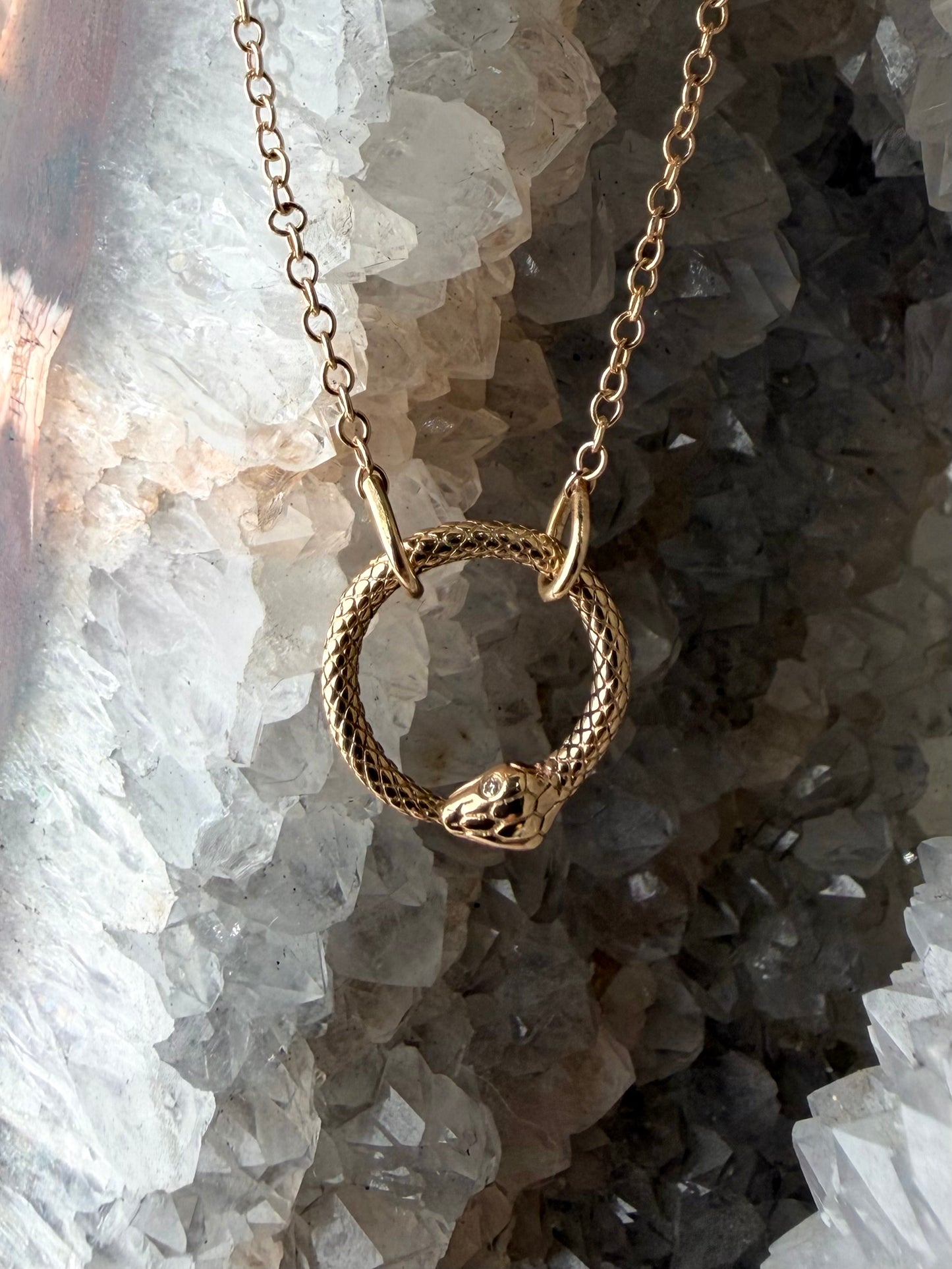 Ouroboros Serpent Necklace | 14k Yellow Gold