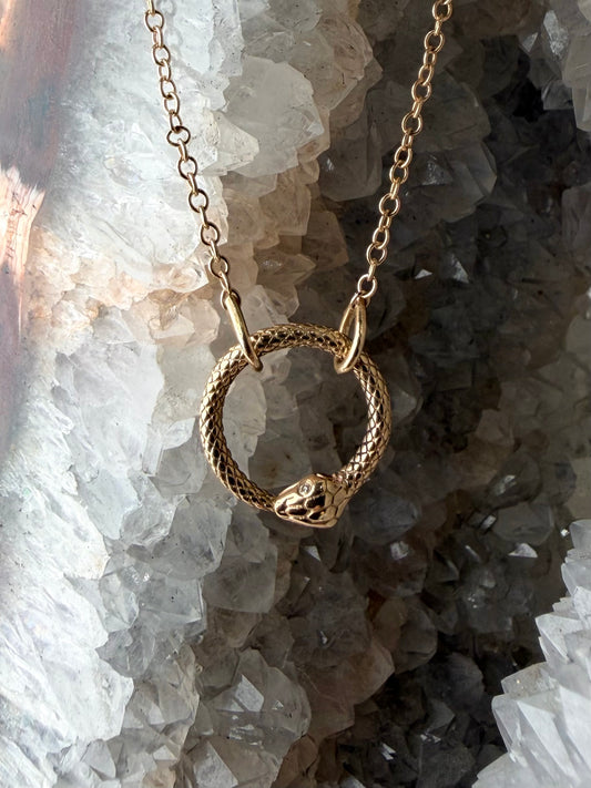 Ouroboros Serpent Necklace | 14k Yellow Gold