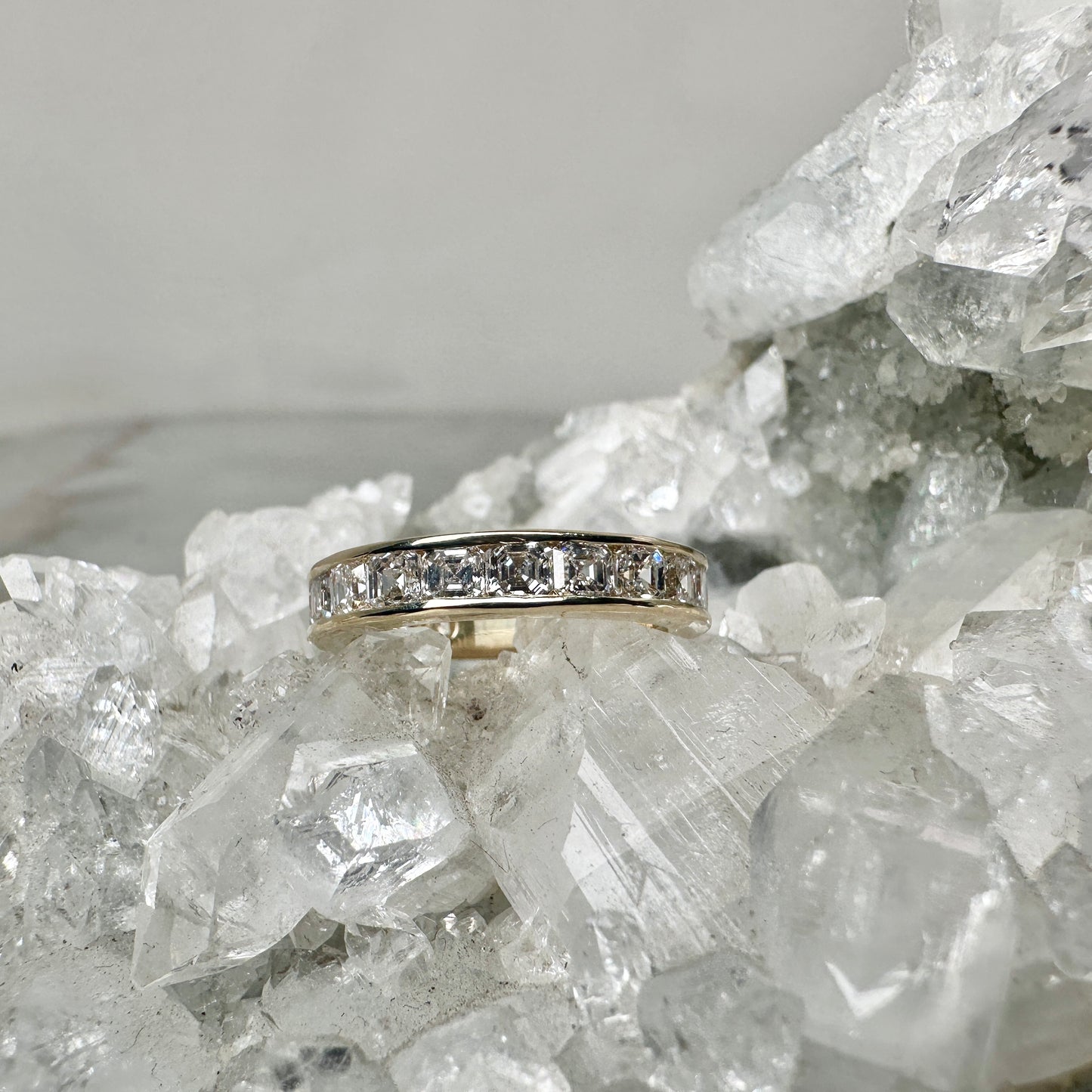 Channel Set Band with Asscher Cut Diamonds | 14k Yellow Gold
