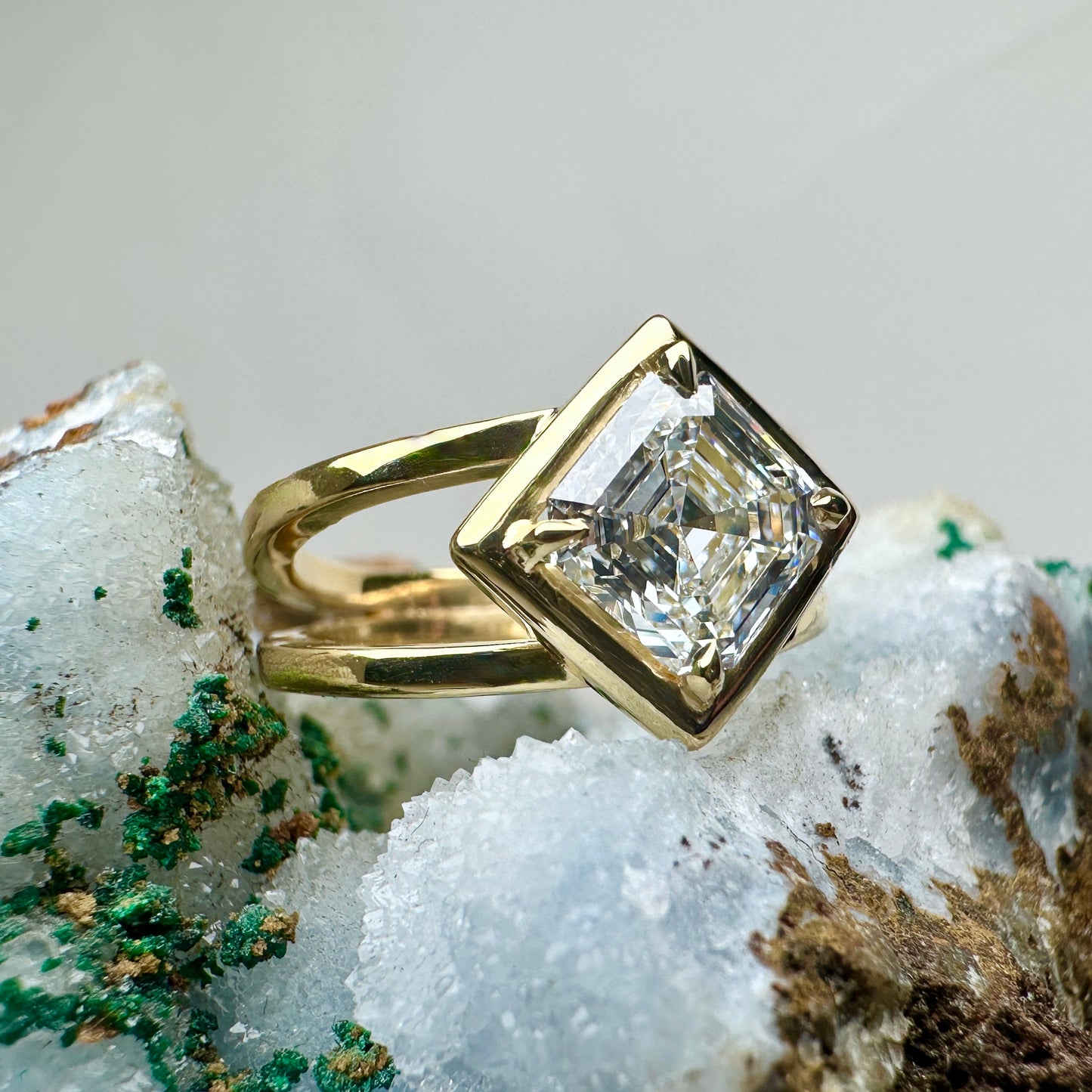Asscher Cut Diamond Double Band Ring | 18k Yellow Gold