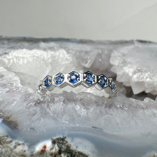Sapphire Hexagon Stacking Ring | Sterling Silver