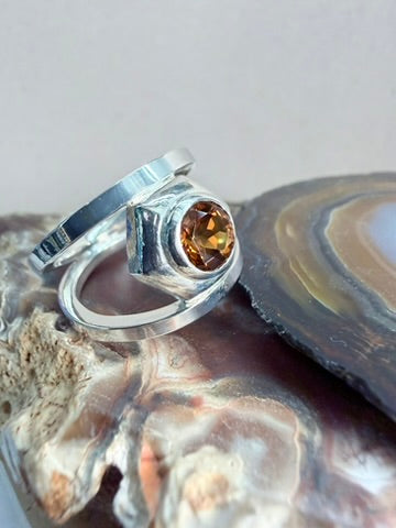 Madiera Fire Citrine Split Band Ring | Sterling Silver