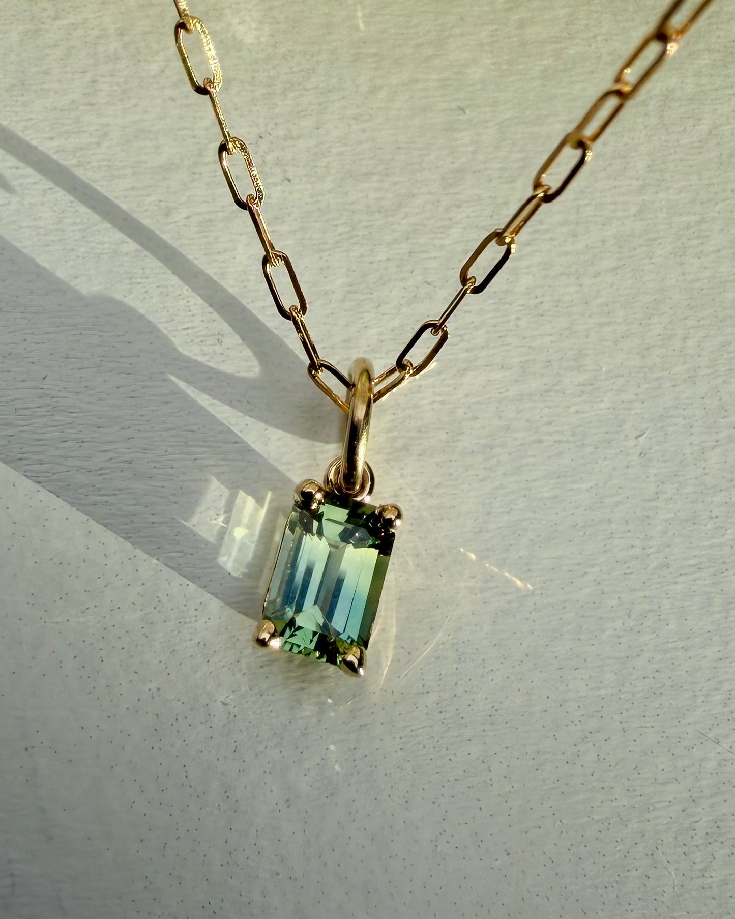 Blue Green Sapphire Charm | 14k Yellow Gold