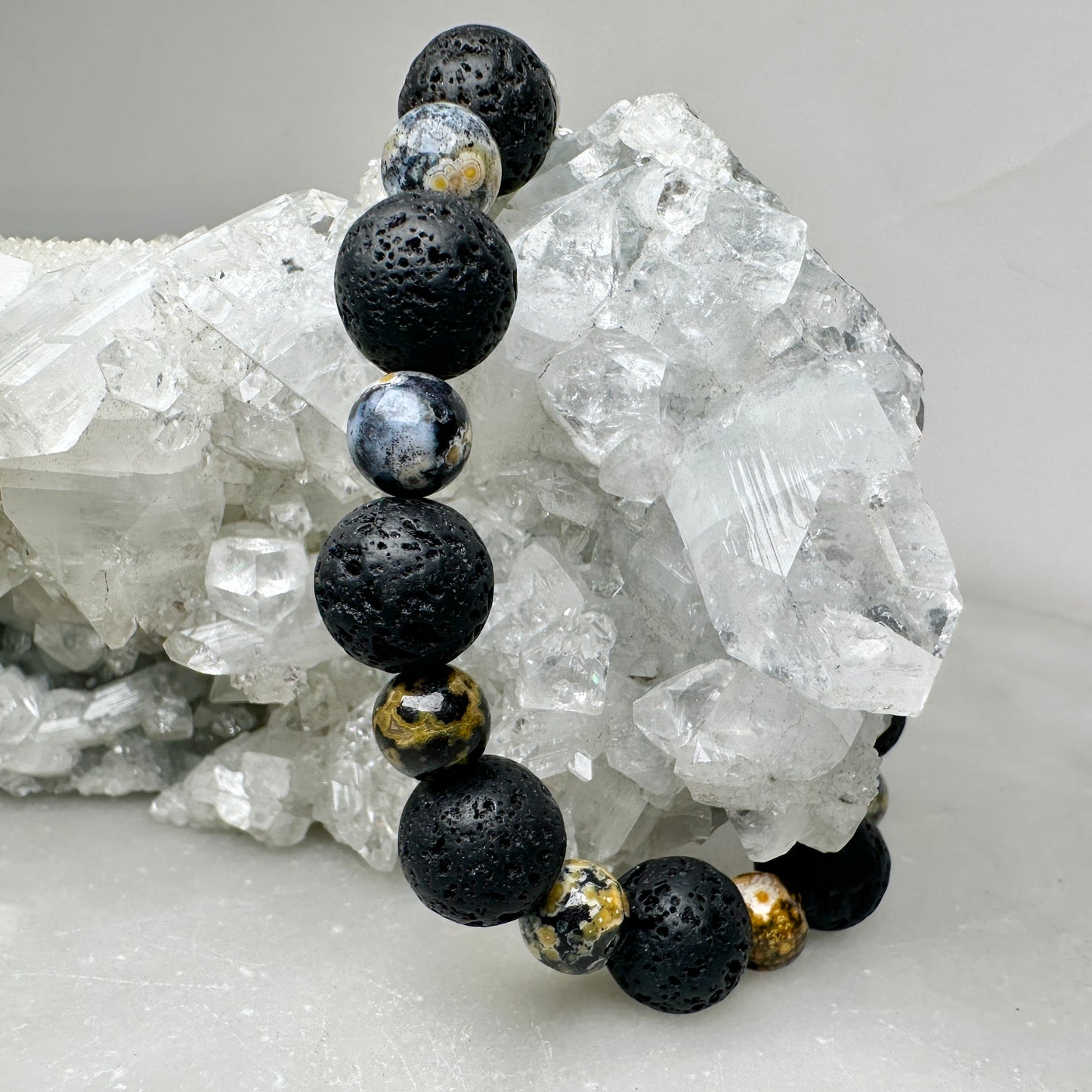 Lava Stone & Dendritic Opal Bracelet | Sterling Silver