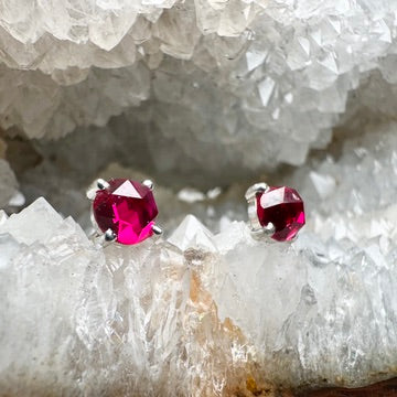 Rose Cut Ruby Stud Earrings | Sterling Silver