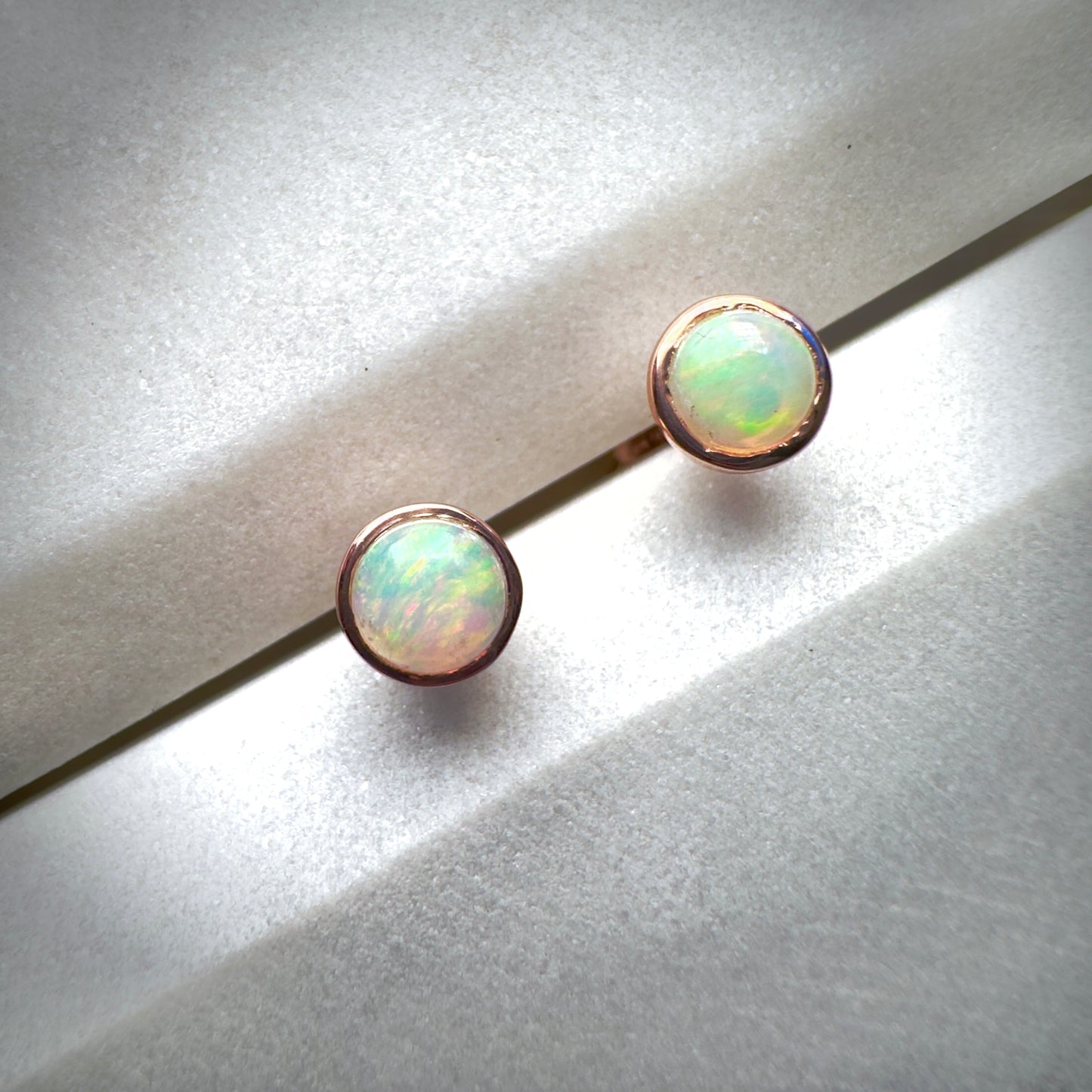 Opal Stud Earrings in 14k Rose Gold