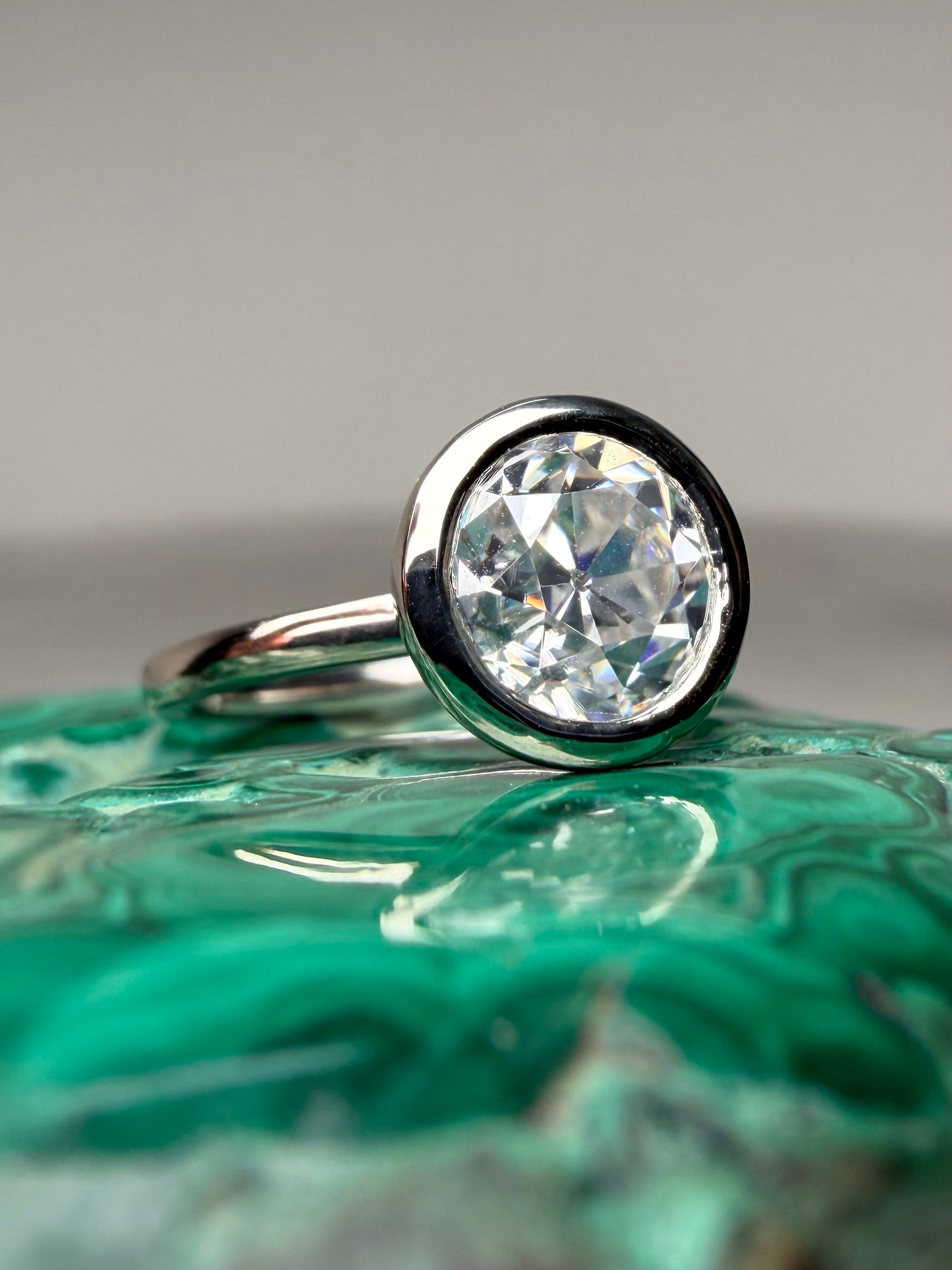 Old Euro Moissanite Solitaire Ring | 14k White Gold