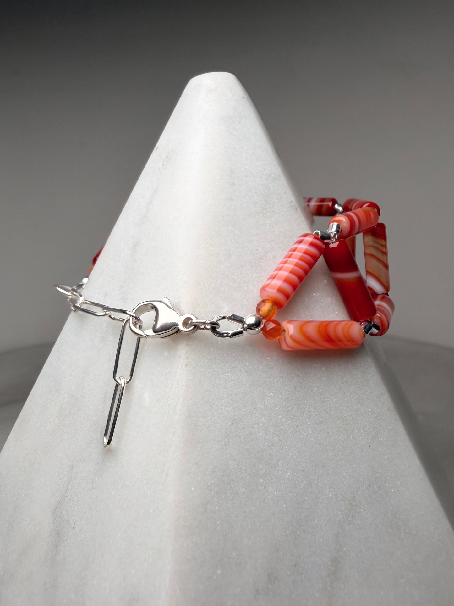 Striped Carnelian Lattice Bracelet | Sterling Silver