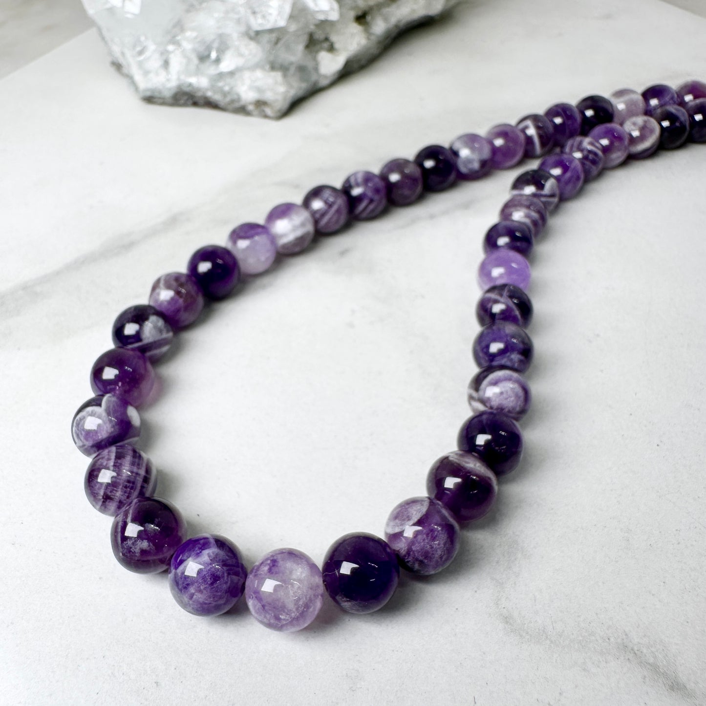 Chevron Amethyst Beaded Necklace | Sterling Silver