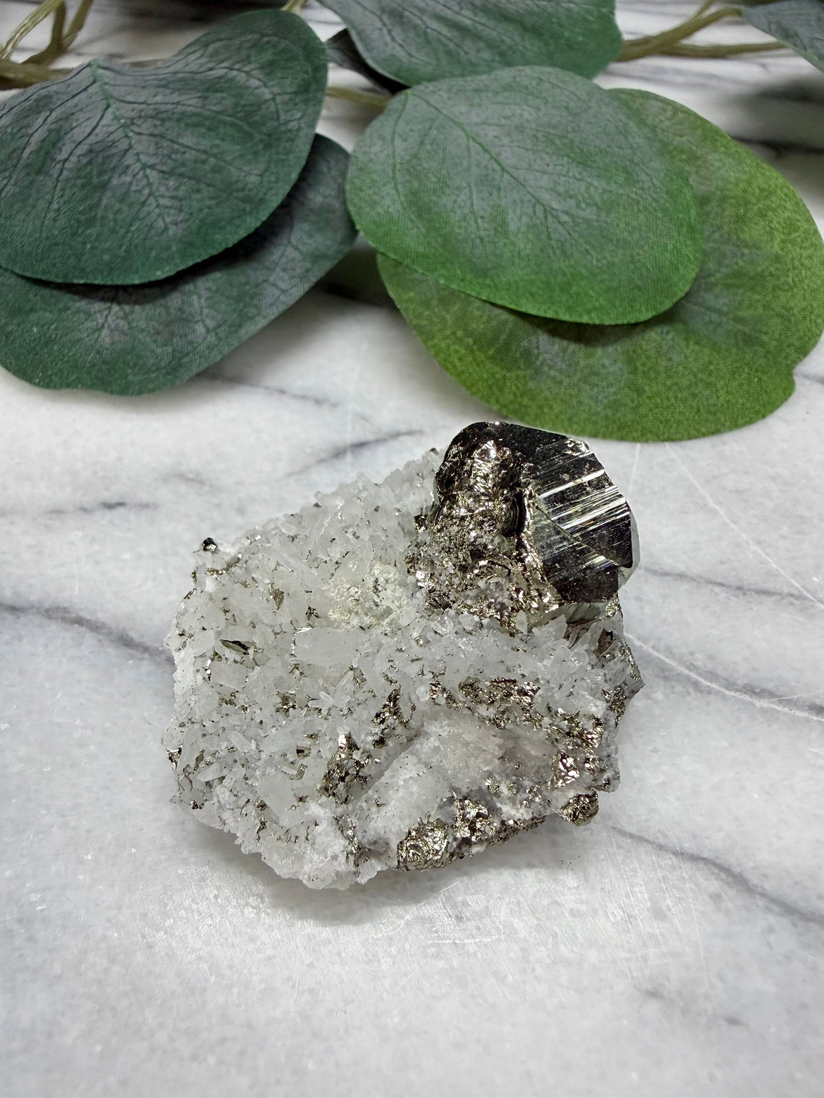 Pyrite On Quartz Crystal Cluster | Mineral Specimen form Peru