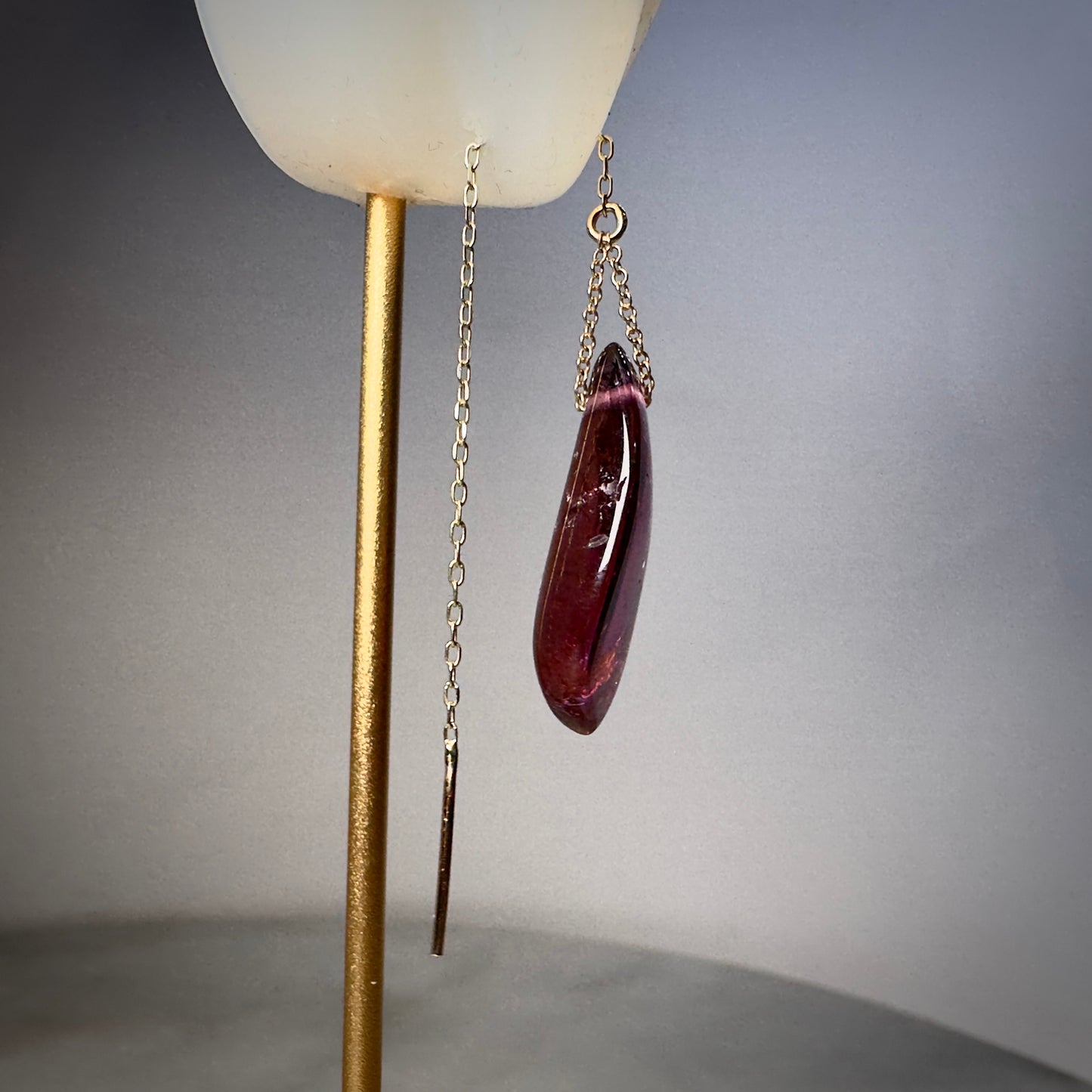 Rubellite Tourmaline Threader Earring