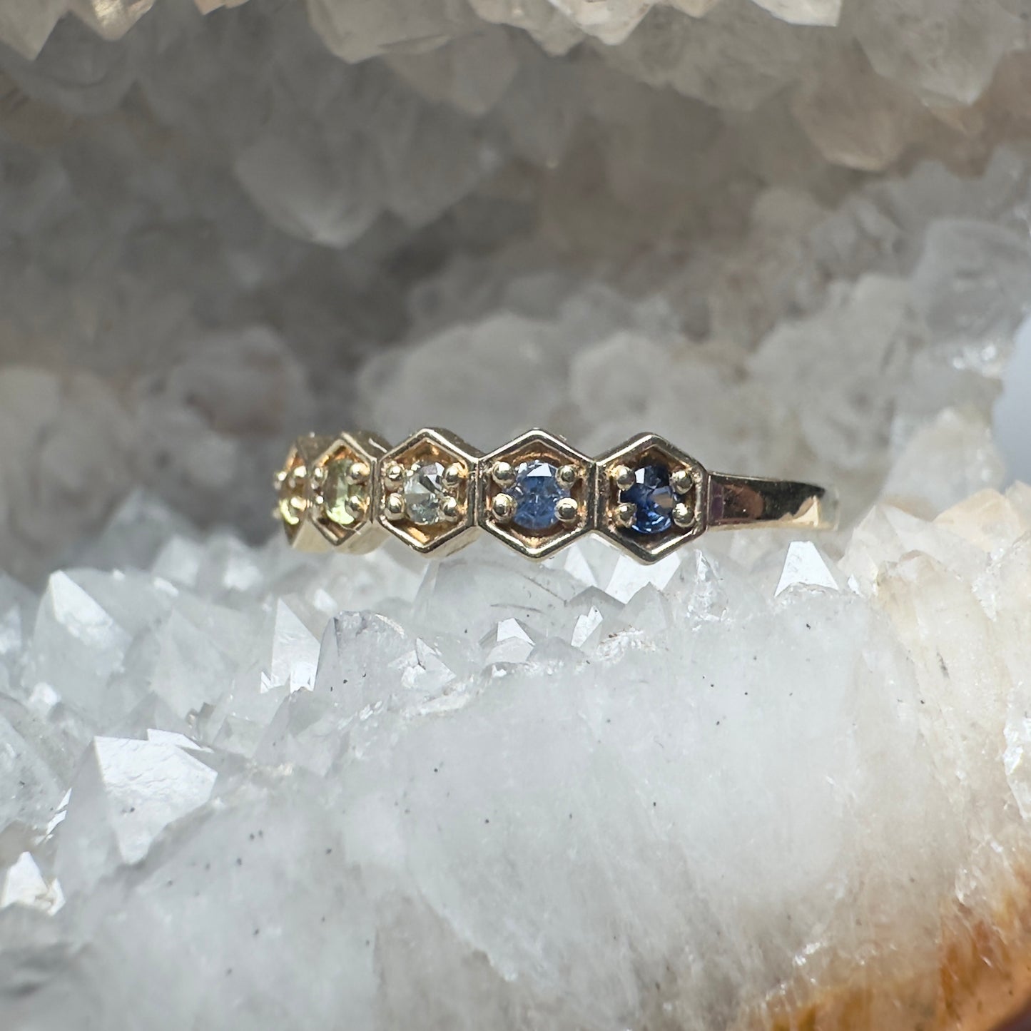 Geometric Rainbow Sapphire Ring