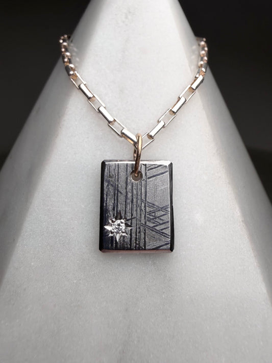 Star Set Diamond Meteorite Charm Pendant | 14k Yellow Gold