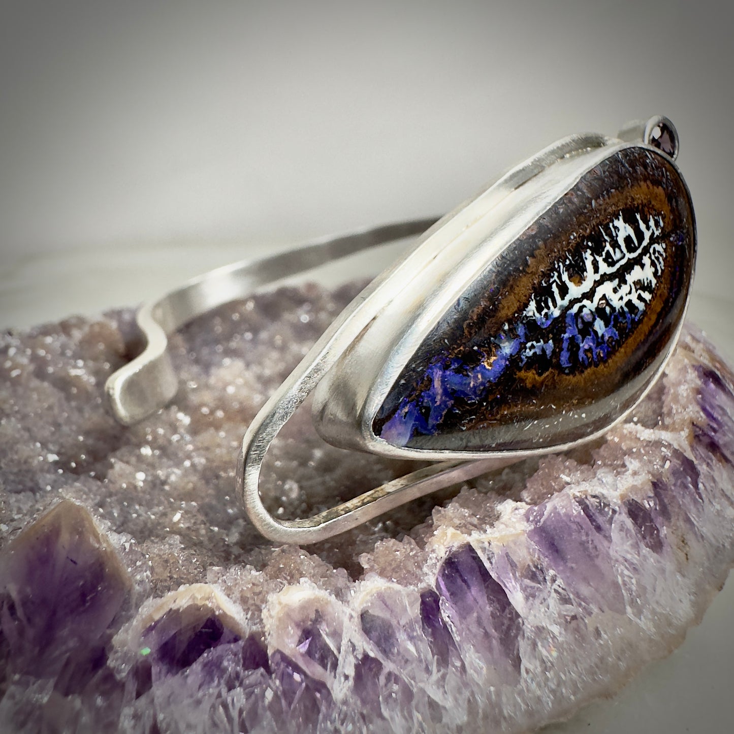 Boulder Opal and Purple Spinel Hinge Bracelet | Sterling Silver