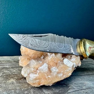 Damascus Steel and Wood with Antler Accent Utility Knife