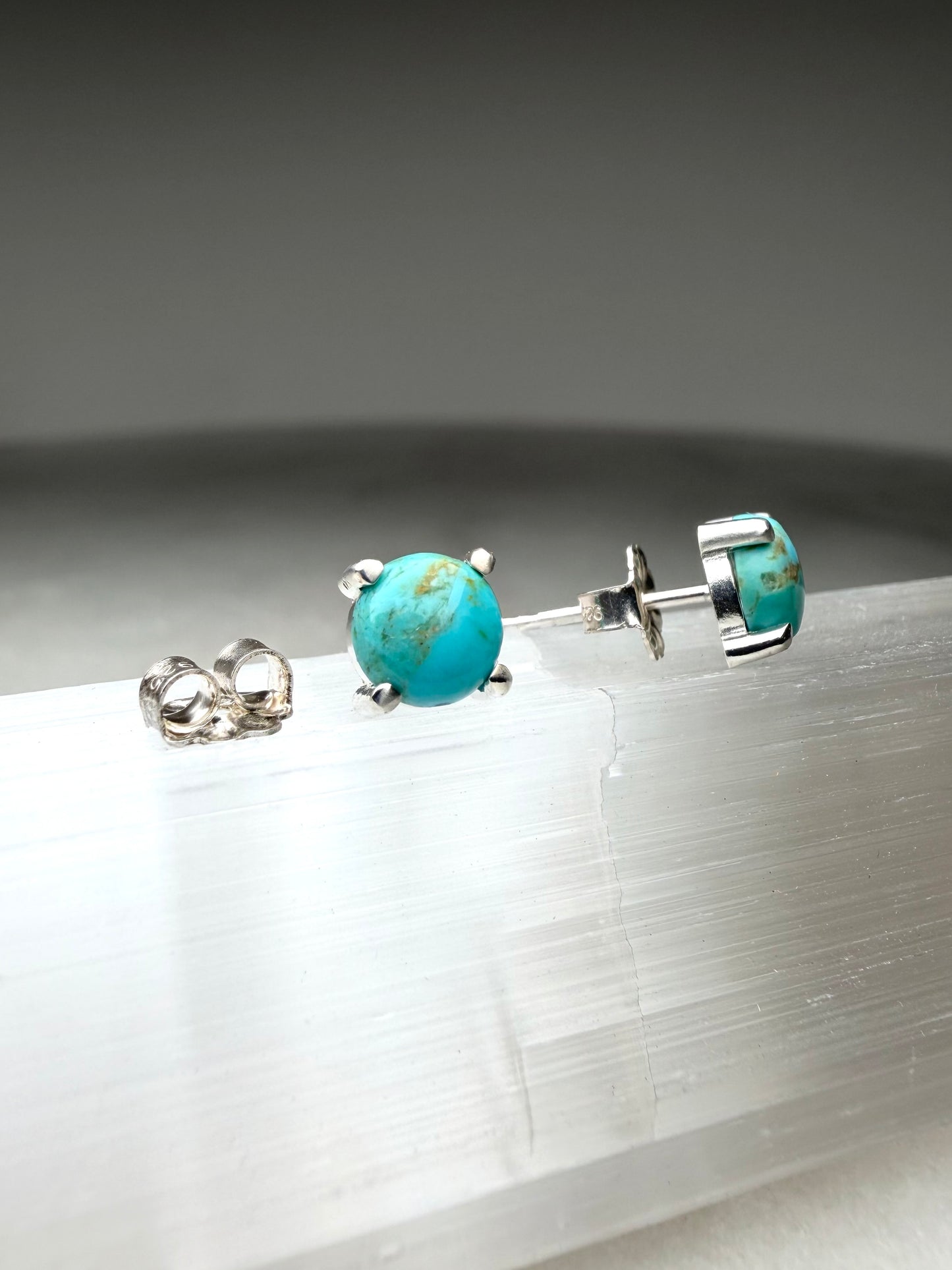 Round Turquoise Stud Earrings | Sterling Silver