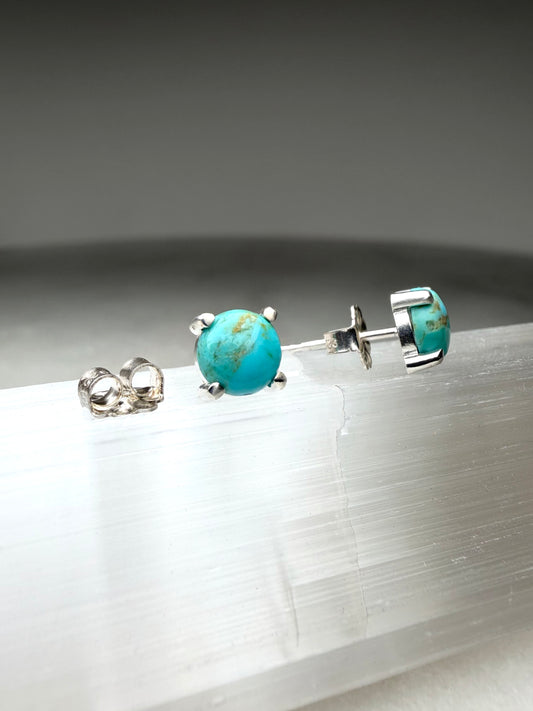 Round Turquoise Stud Earrings | Sterling Silver