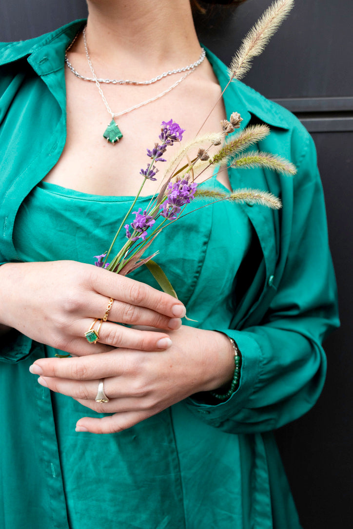 Geometric Malachite Pendant | Sterling Silver
