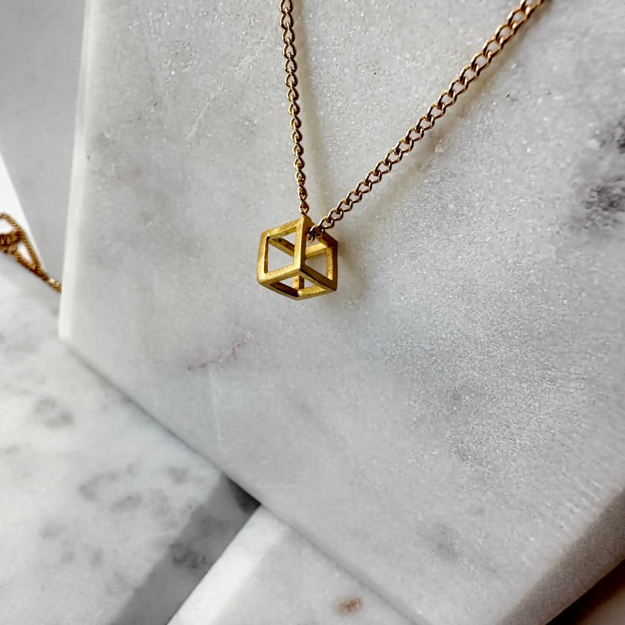 Gold Cube Pendant (Small)