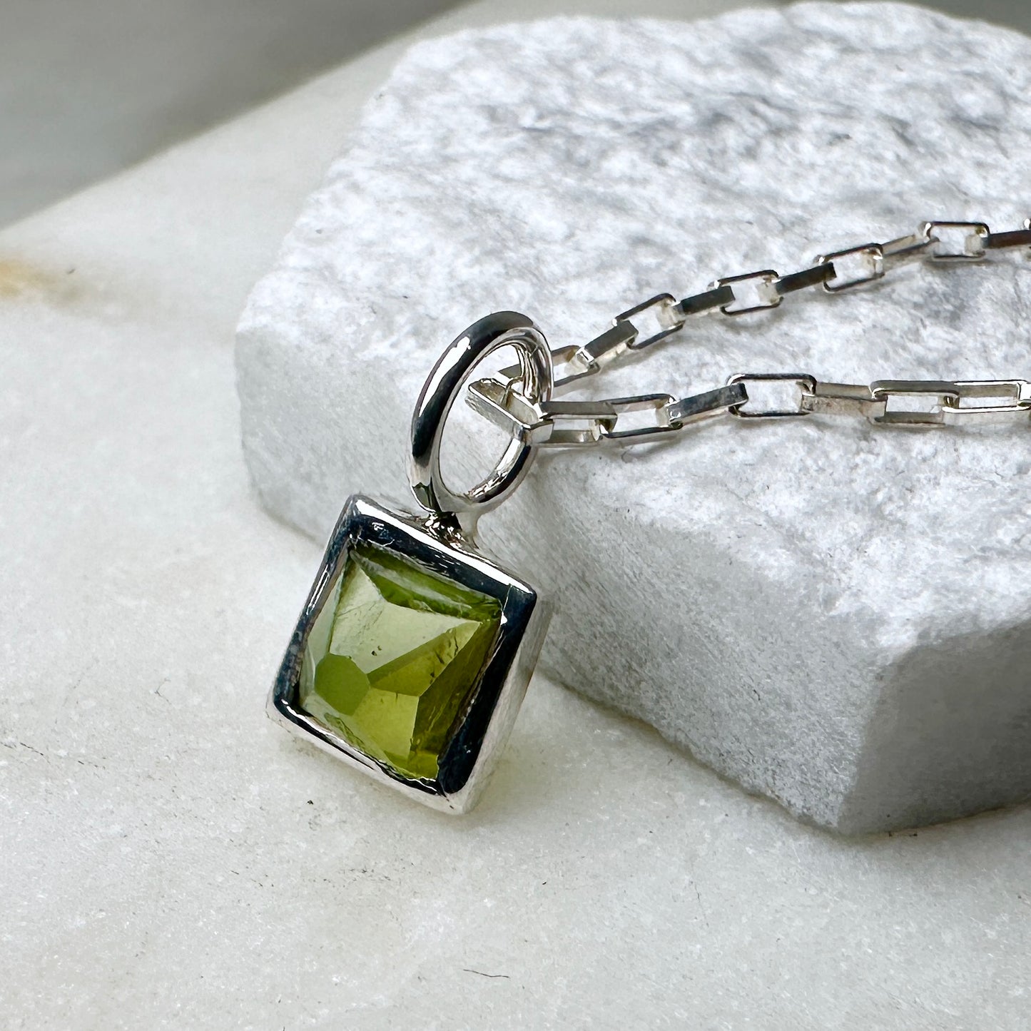 Green Tourmaline Charm Pendant | Sterling Silver